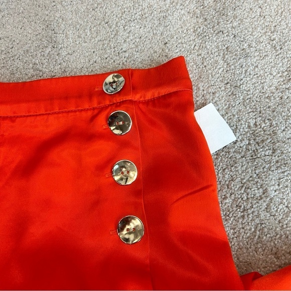 Zara RARE Orange Satin Effect cropped pants wide leg culottes gold buttons Sz XL - Picture 5 of 15